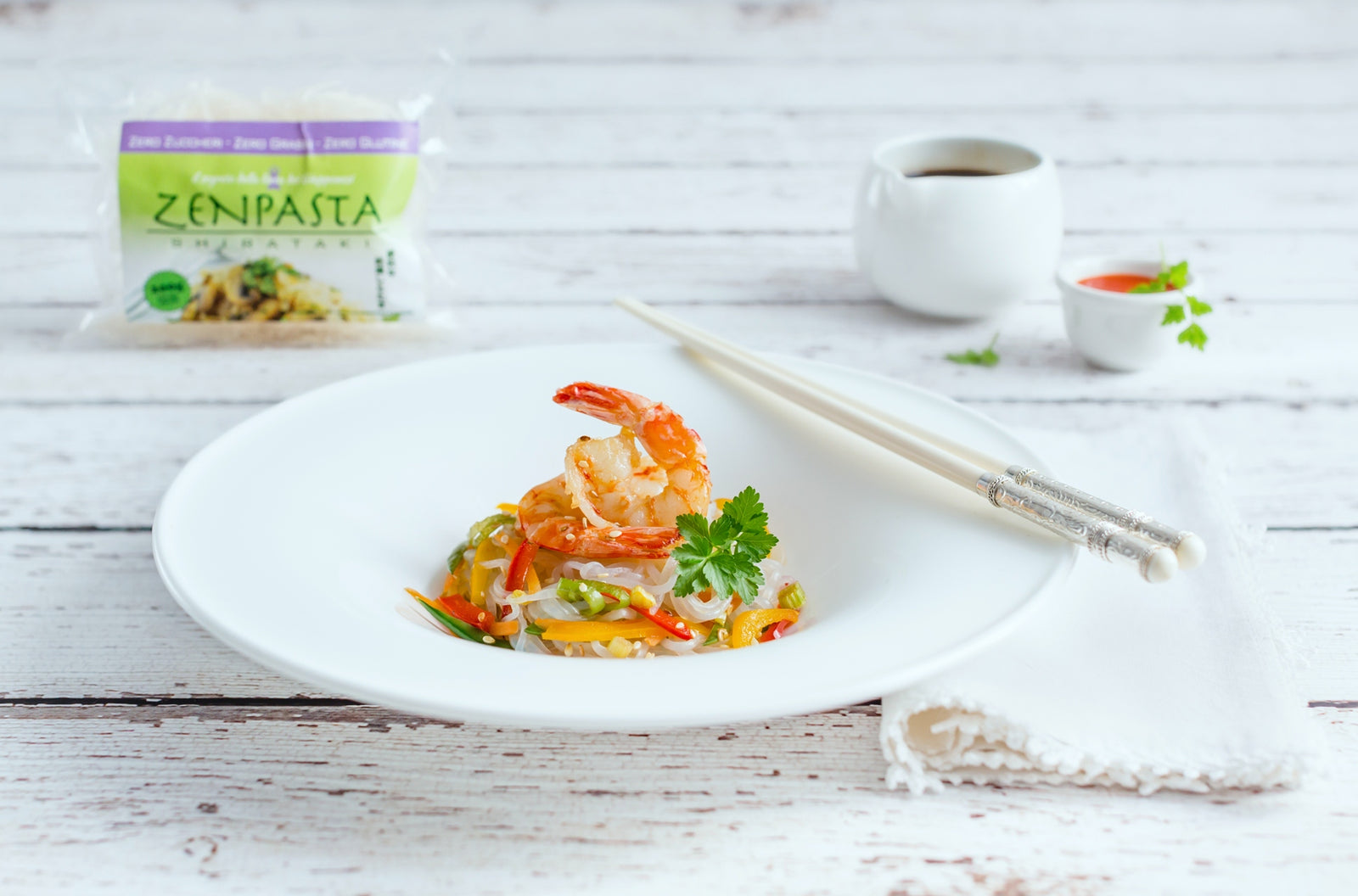 Spaghetti di Shirataki con Gamberi e Verdure